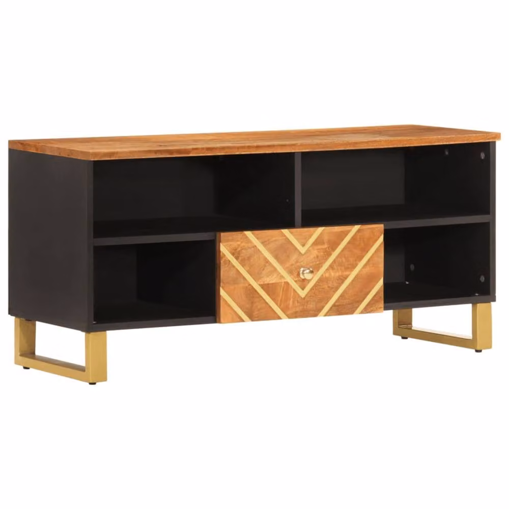 Berkfield Home Modern Mango Wood TV Cabinet in Brown and Black, W: 100 cm, D: 33.5 cm, H: 46 cm – 3