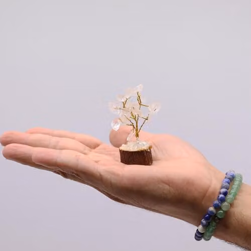 Thunder Tribes KDMD Mini Crystal Energy Tree with Rock Quartz Stones and White Wood Base – 2
