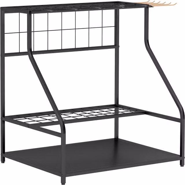 Outsunny 3-Tier Metal Garden Tool Storage Rack in Matt Black with 11 Hooks