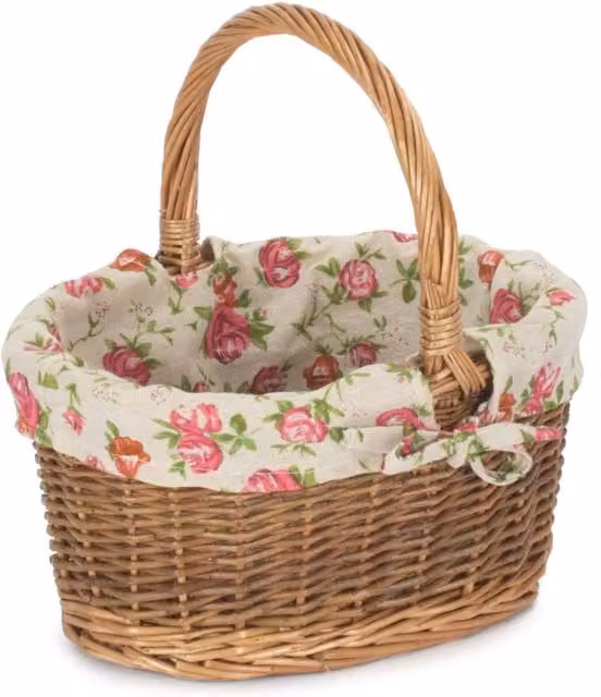 Large Red Wicker Garden Hamper with Rose Lined Cotton Interior in Brown, W/D/H: 30.0 x 21.0 x 30.0 cm – 1