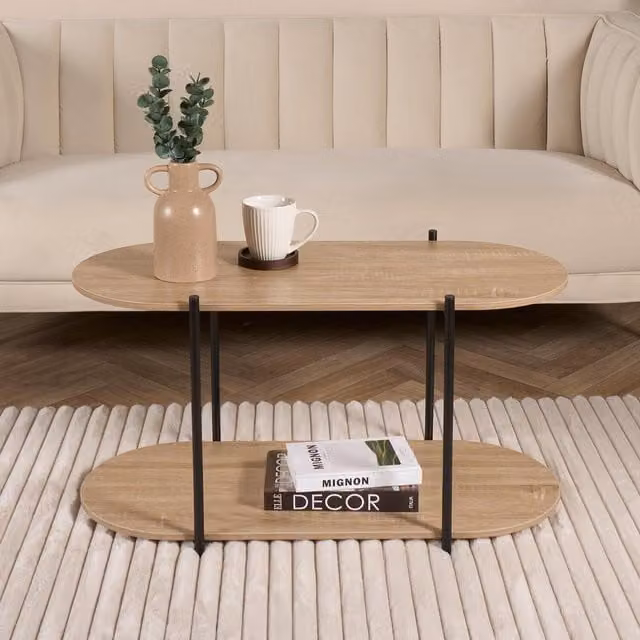 OHS Modern 2 Tier Oval Wood Coffee Table in Brown