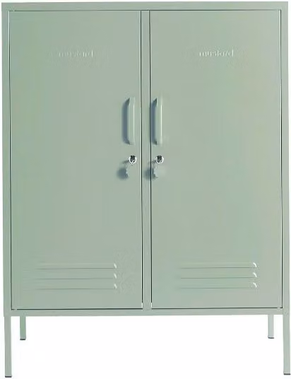 Mustard Made The Midi Storage Locker in Sage Green, Metal Freestanding Cabinet with Hinged Doors and Internal Shelves, H 111.0 x W 40.0 x D 85.0 cm – 1