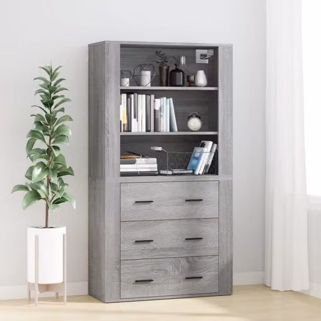 Berkfield Home Modern Grey Wall Mounted Highboard with Internal Shelves