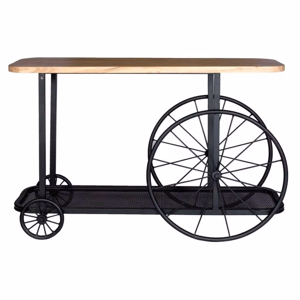 Wyld Haus Shanghai Industrial Oak Console Table in Brown with Black Metal Castors, W/D/H: 120 x 40 x 80 cm – 2