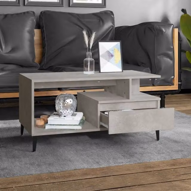 Berkfield Home Elegant Modern Rectangular Coffee Table in Concrete Grey with Lift Mechanism, W: 90 cm, D: 49 cm, H: 45 cm