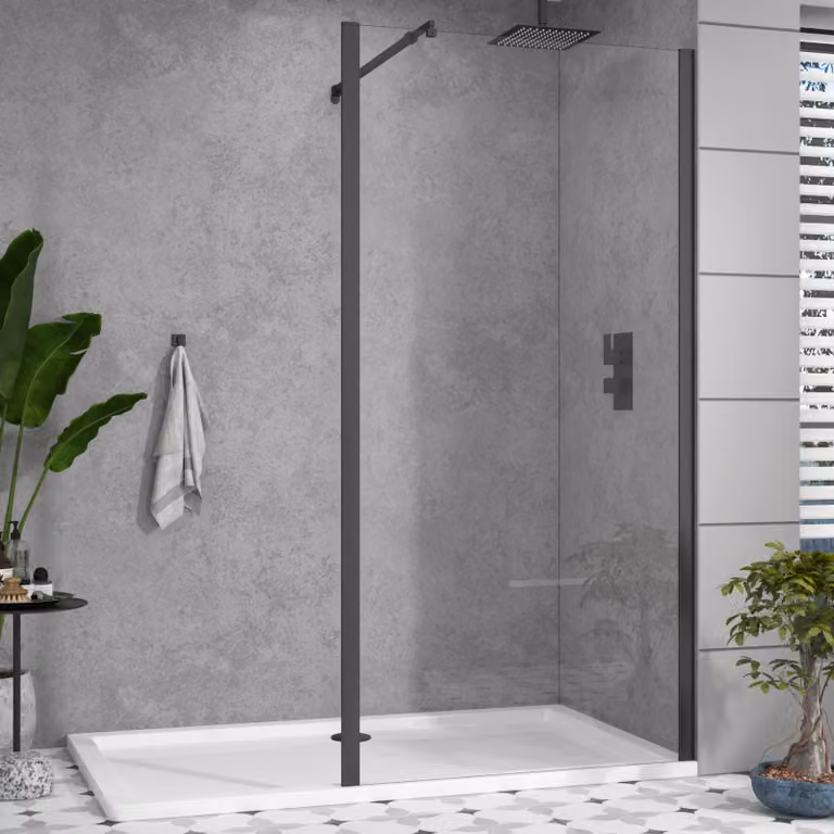 Royal Bathrooms Marbella 800mm Walk-In Wet Room Shower Screen, Black Outer Frame, Clear Easy Clean Glass, W: 80 cm, H: 185 cm, D: 8 cm