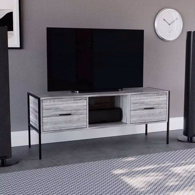 Vida Designs Brooklyn 2 Drawer Industrial TV Unit in Grey – 1