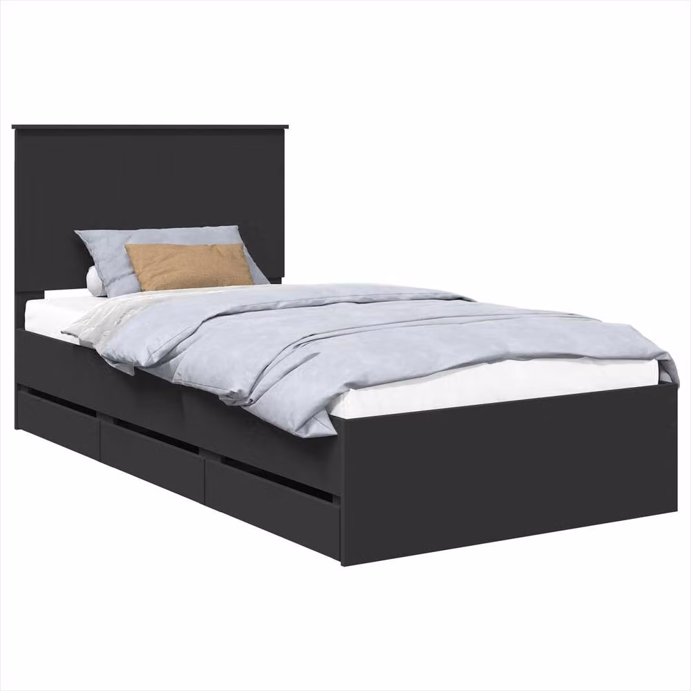 Berkfield Home Modern Bed Frame with Drawers in Black, Engineered Wood, W/D/H: 100 x 200 cm – 2