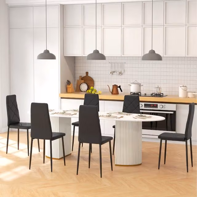 HOMCOM Set of 6 Modern Faux Leather Dining Chairs in Black with Metal Legs