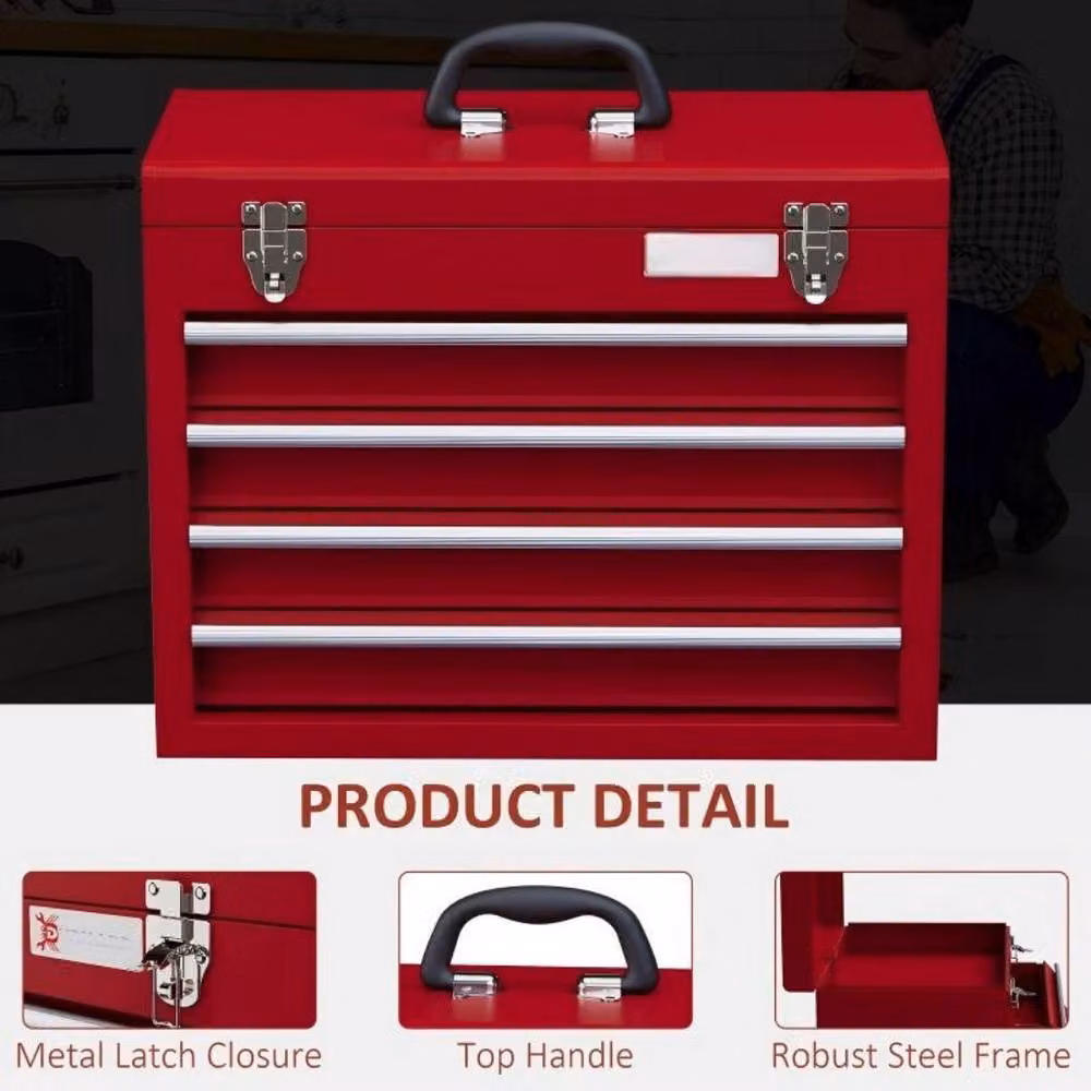 STILVORA Steel Tool Box with Drawers and Top Storage in Red – 4