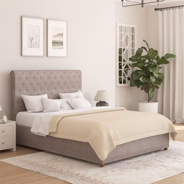 Aspire Taylor Ottoman Storage Bed Frame in Grey Saxon Twill Fabric, King Size (180 x 200 cm)