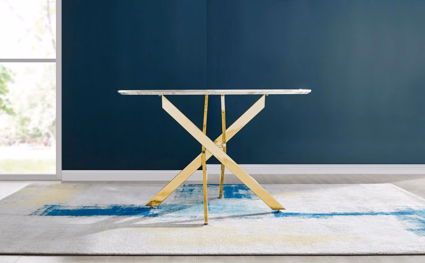 FurnitureboxUK Novara Round 6-Seater Dining Table with White Marble Effect Top and Gold Metal Legs, Diameter: 120 cm – 2