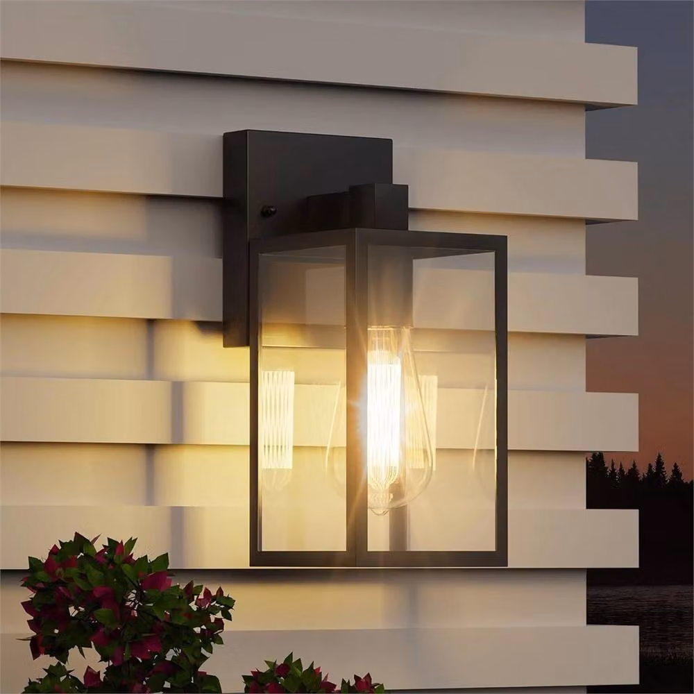 VOGREX Black Modern Outdoor Wall Lantern with Transparent Glass, IP54 Rated Garden Light – 4