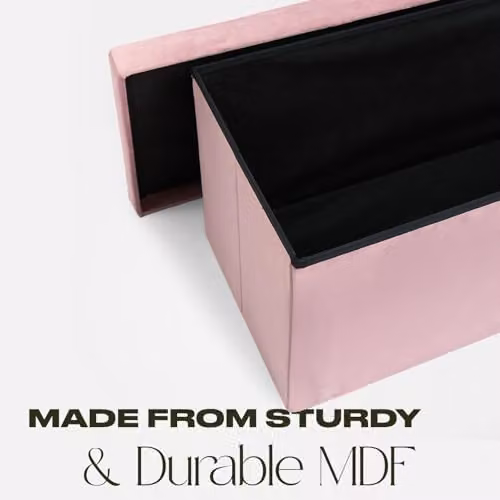 OHS Rectangular Velvet Storage Ottoman in Pink – 3