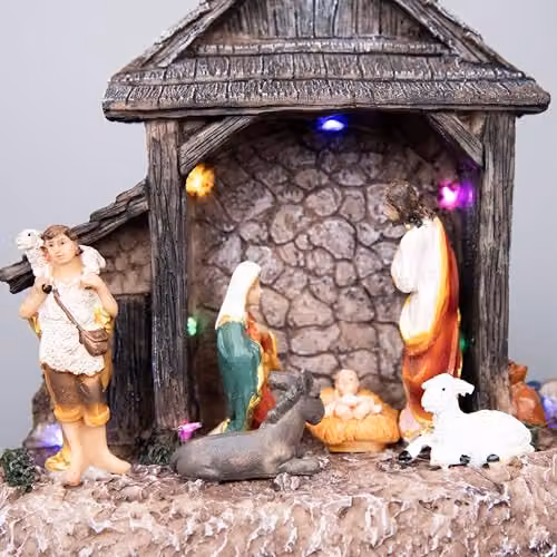 Shatchi LED Light Up Christmas Nativity Scene Set, Grey and Multicolour, 22cm – 2