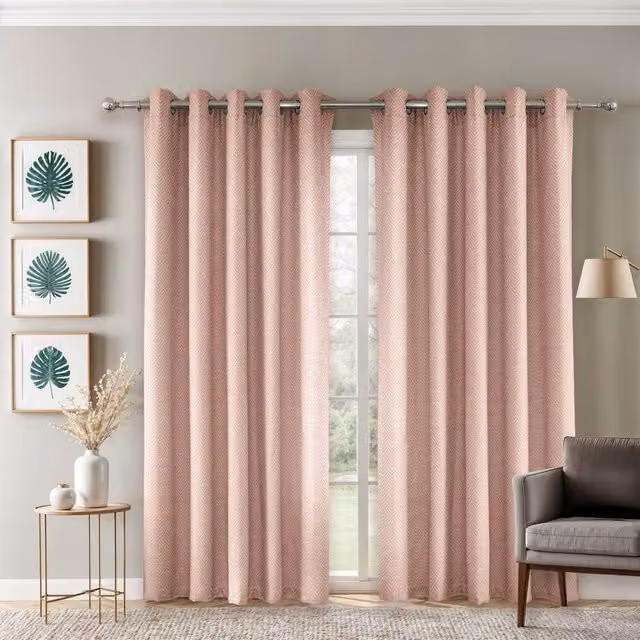 New Edge Blinds Amaranth Geometric Eyelet Curtains in Blush Pink, Width: 168 cm, Drop: 137 cm – 1