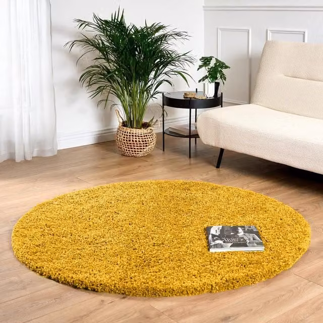 Bravich California Shaggy Round Rug in Yellow, Diameter: 150 cm