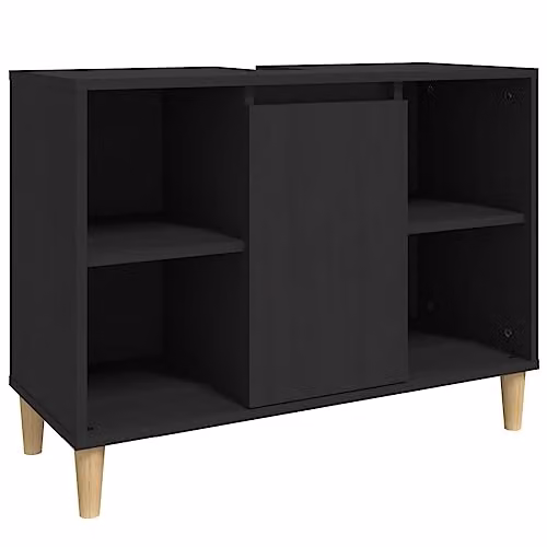 vidaXL Modern Black Freestanding Bathroom Sink Cabinet with Hinged Doors, W/D/H: 80 x 33 x 60 cm – 1