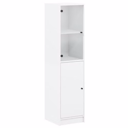 vidaXL Modern White Highboard with Glass Doors, W/D/H: 35 x 37 x 142 cm