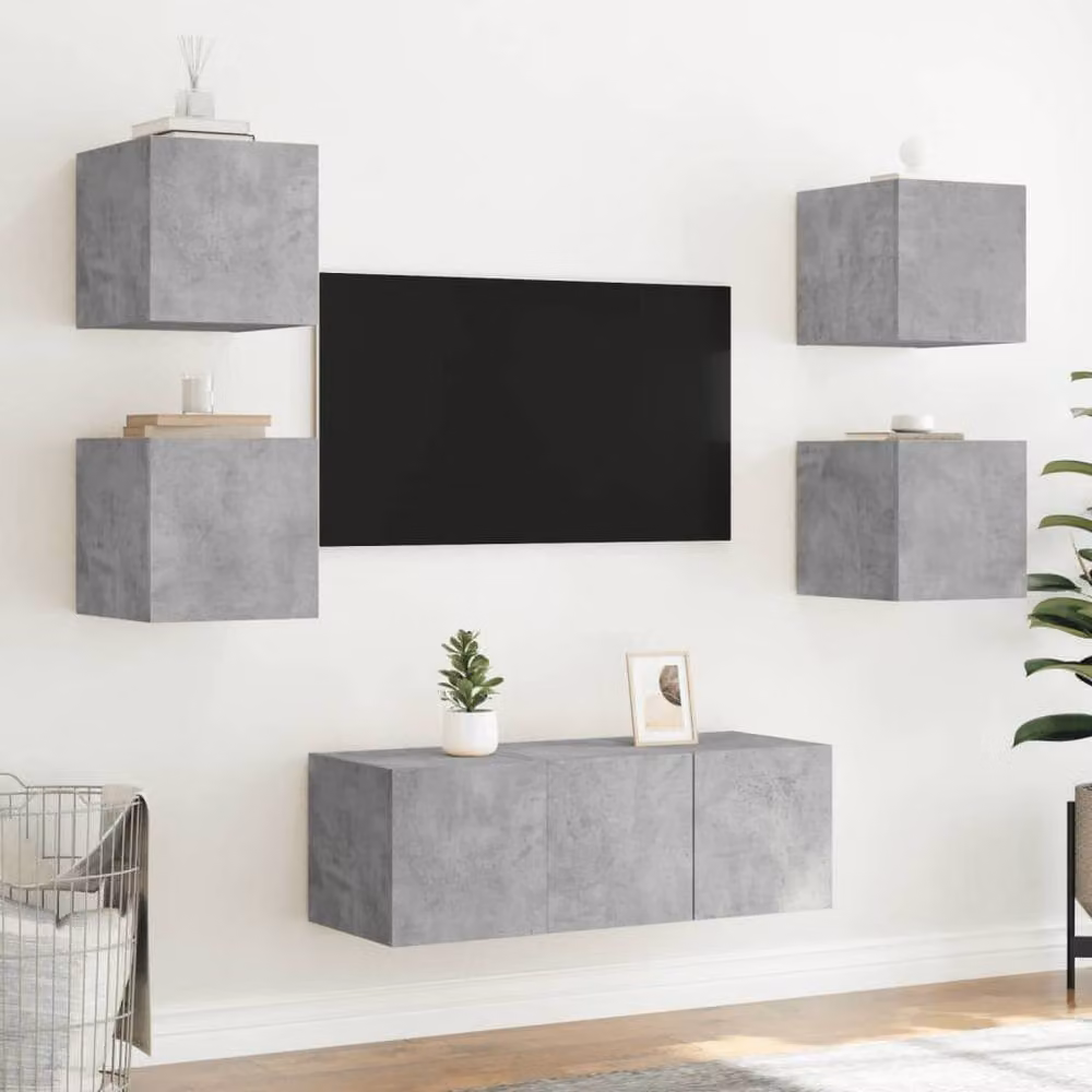 Berkfield Home Wall Mounted TV Cabinet with Integrated LED Lights in Concrete Grey, W/D/H: 30.5 x 35 x 30 cm – 3