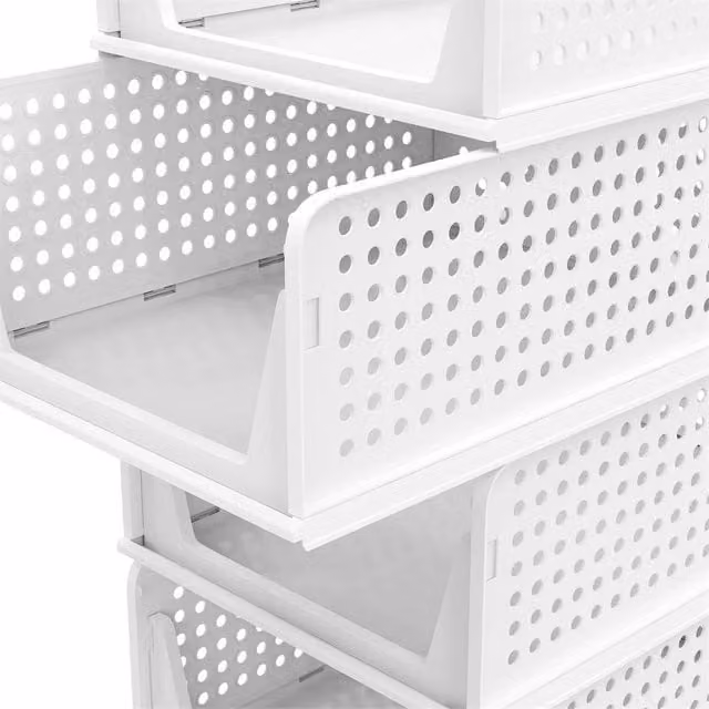 SPETLEK 4 Tier Stackable and Foldable Wardrobe Organiser Closet Storage Box in White
