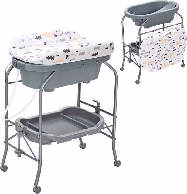 Costway Baby Changing Table with Bathtub and Changing Mat in Grey