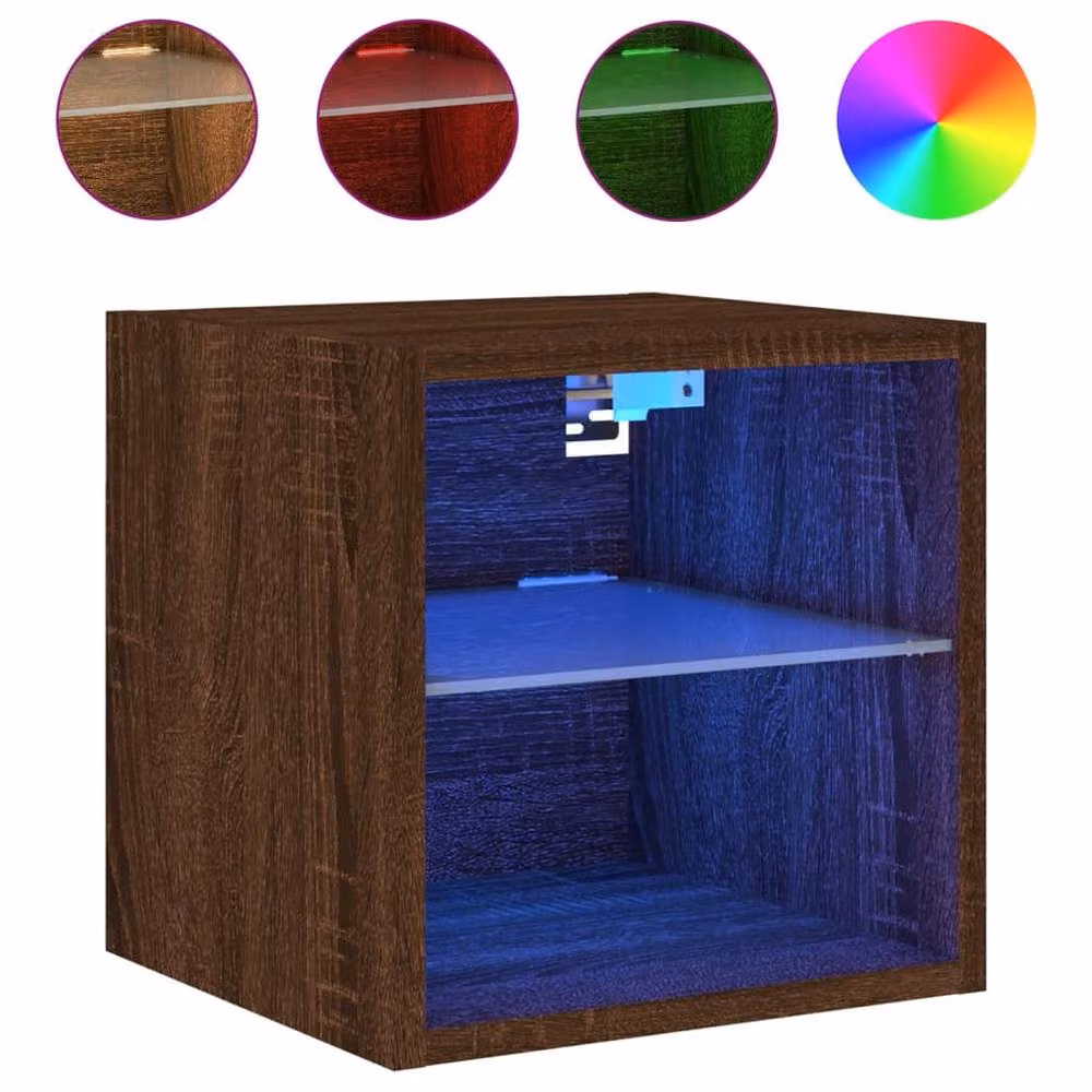 Berkfield Home Modern Wall Mounted TV Cabinets with Integrated LED Lighting and Internal Shelves, Brown Oak, W/D/H: 30 x 28.5 x 30 cm, 2 Pack – 4