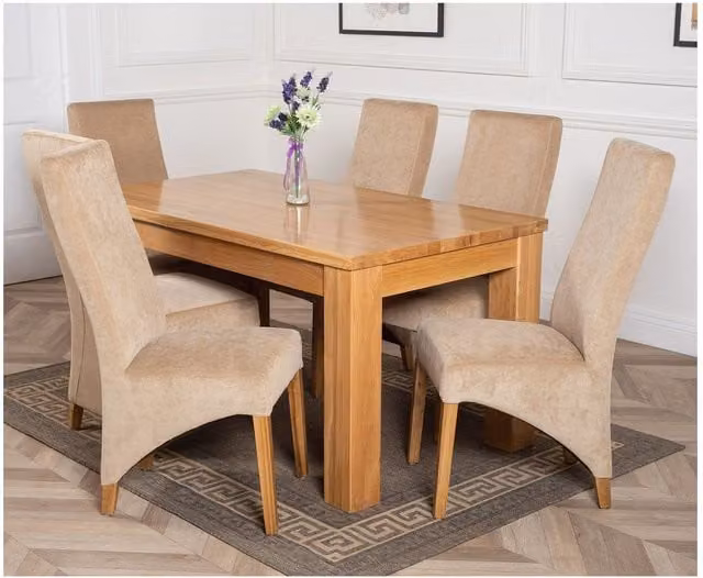 Thats Furniture Dakot Dining Table and 6 Lola Fabric Chairs in Beige and Grey, W: 152 cm, D: 87 cm
