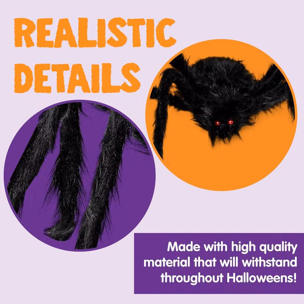 YnysTec Halloween Prop Set featuring 150cm Hairy Giant Spider and 7m Web in Black – 9