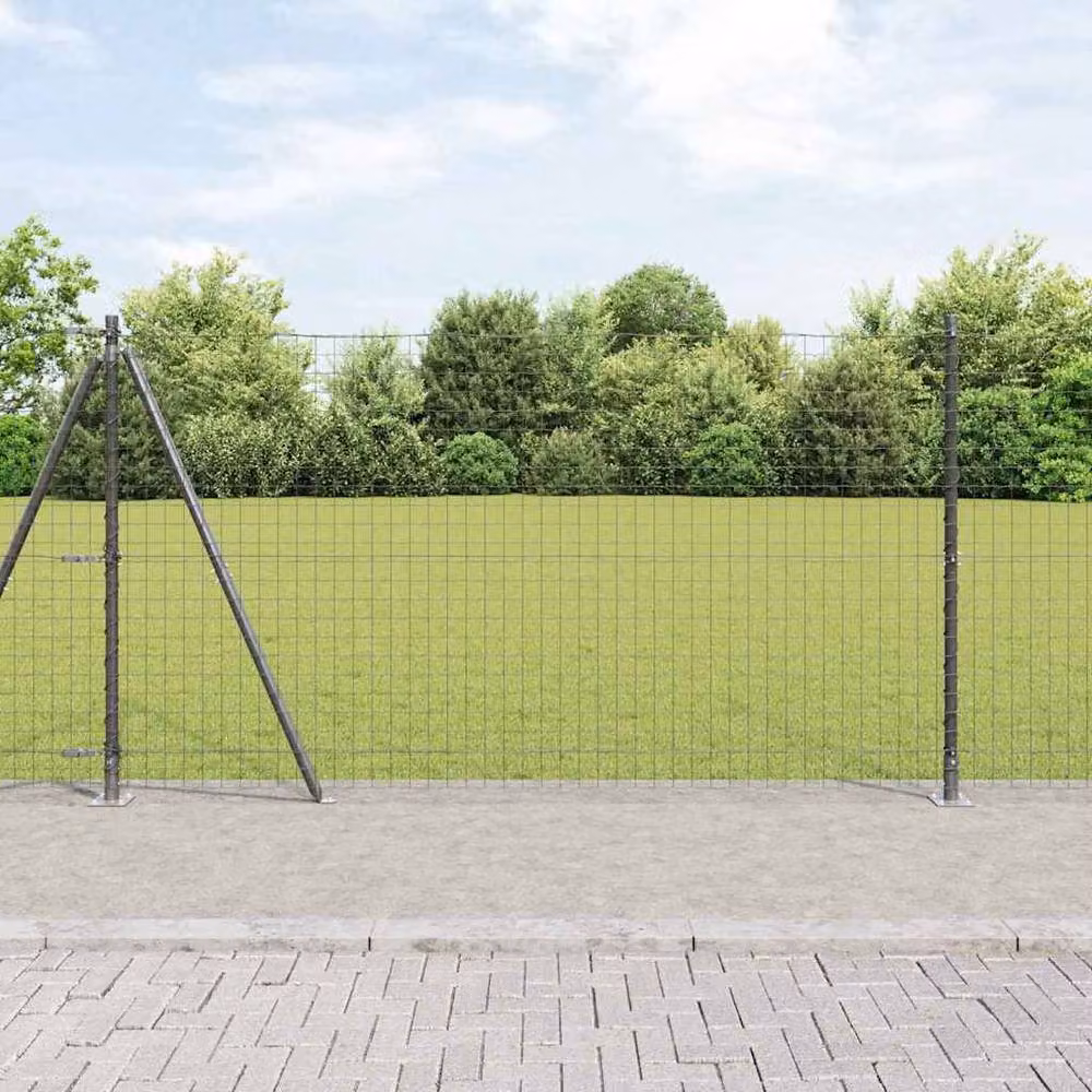 Berkfield Home Euro Fence with 7 Flanged Posts, Galvanised Steel, Dark Grey, W: 10 m, H: 1.2 m – 2