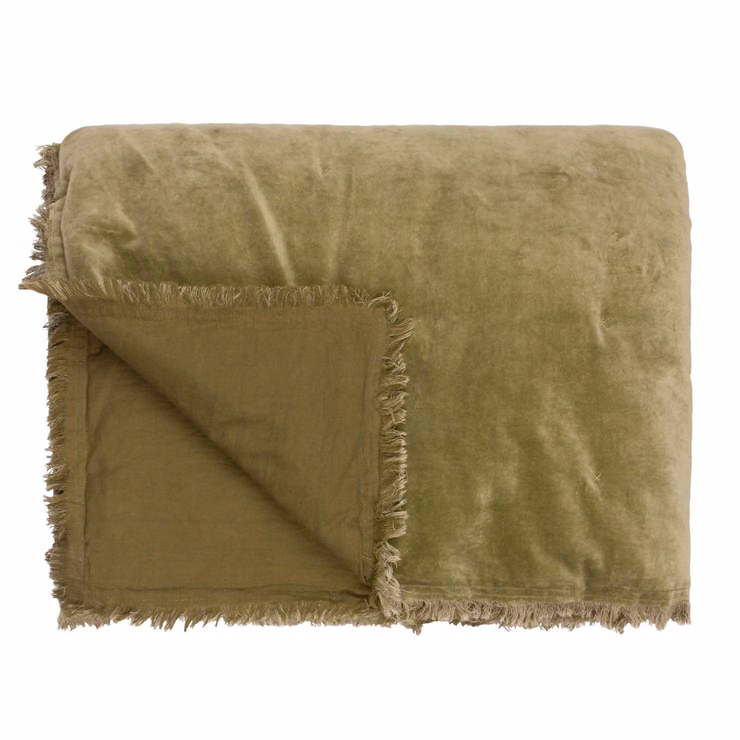 Yard Jaye Green Fringed Cotton Velvet Bedspread – 2