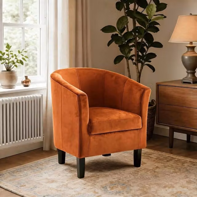 Home Source Bedford Small Padded Curved Back Tub Chair in Rusty Orange Velvet