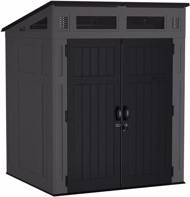 Rowlinsons Modernist Pent Shed in Dark Grey with Double Doors, Window and Side Vent, L173 x W189 x H228 cm