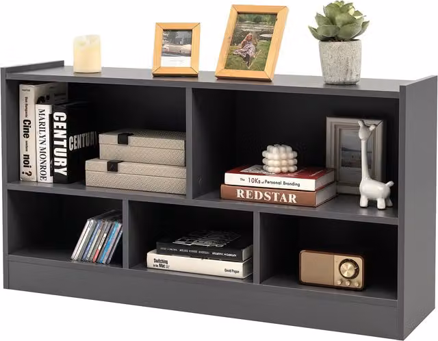 COSTWAY 2-Tier Freestanding Open Storage Shelving Unit with Back Panel in Grey