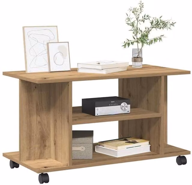 Berkfield Home Artisan Oak TV Cabinet with Castors in Brown, W/D/H: 80 x 40 x 45 cm