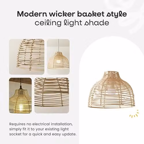 MiniSun Modern Grey Wicker Style Dome Ceiling Light Shade, Shade Width: 31 cm – 1