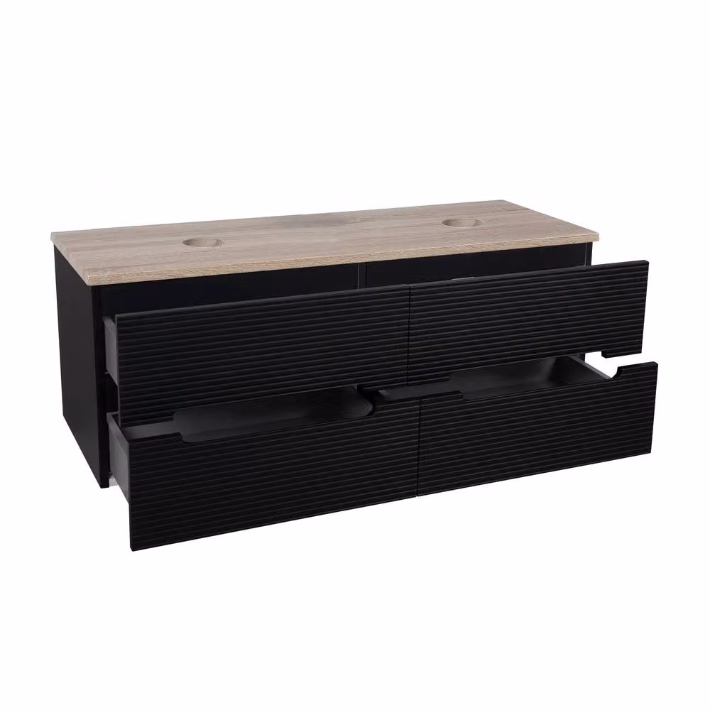 Bathroom Kingdom Monza Black and Oak Fluted Wall Hung Vanity Basin Width: 120 cm – 2