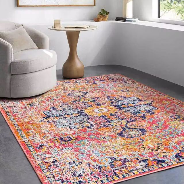 Livabliss Harput Vintage Boho Living Room Rug in Blue, Orange, Yellow and Grey, W: 200 cm, D: 275 cm