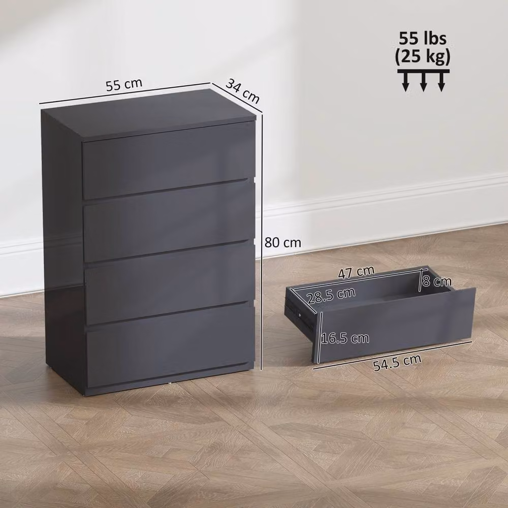 Wyld Haus Recota High Gloss Grey 4 Drawer Storage Chest with Soft Close Drawers – 4