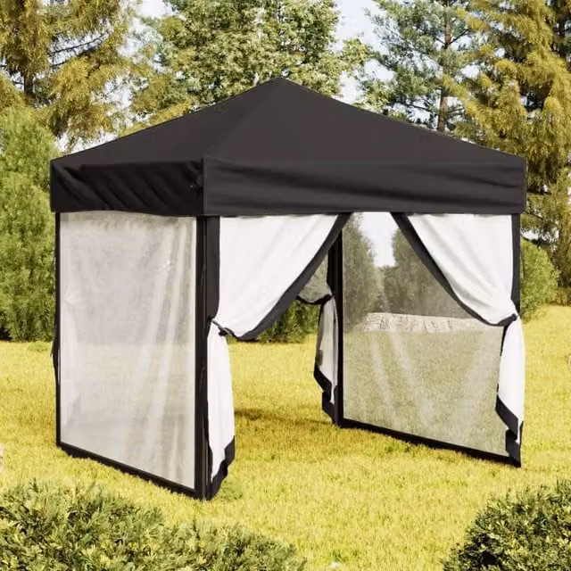 Berkfield Home Folding Party Tent with Sidewalls, Black, W/D/H: 2 x 2 x 2 m