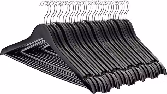 Harbour Housewares Black Wooden Coat Hangers with Swivel Hook and Trouser Bar, Pack of 30 – 3
