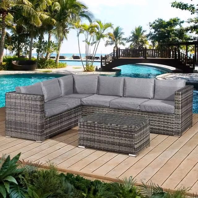 Oseasons Acorn Rattan 6 Seat Corner Sofa Set in Walnut Grey