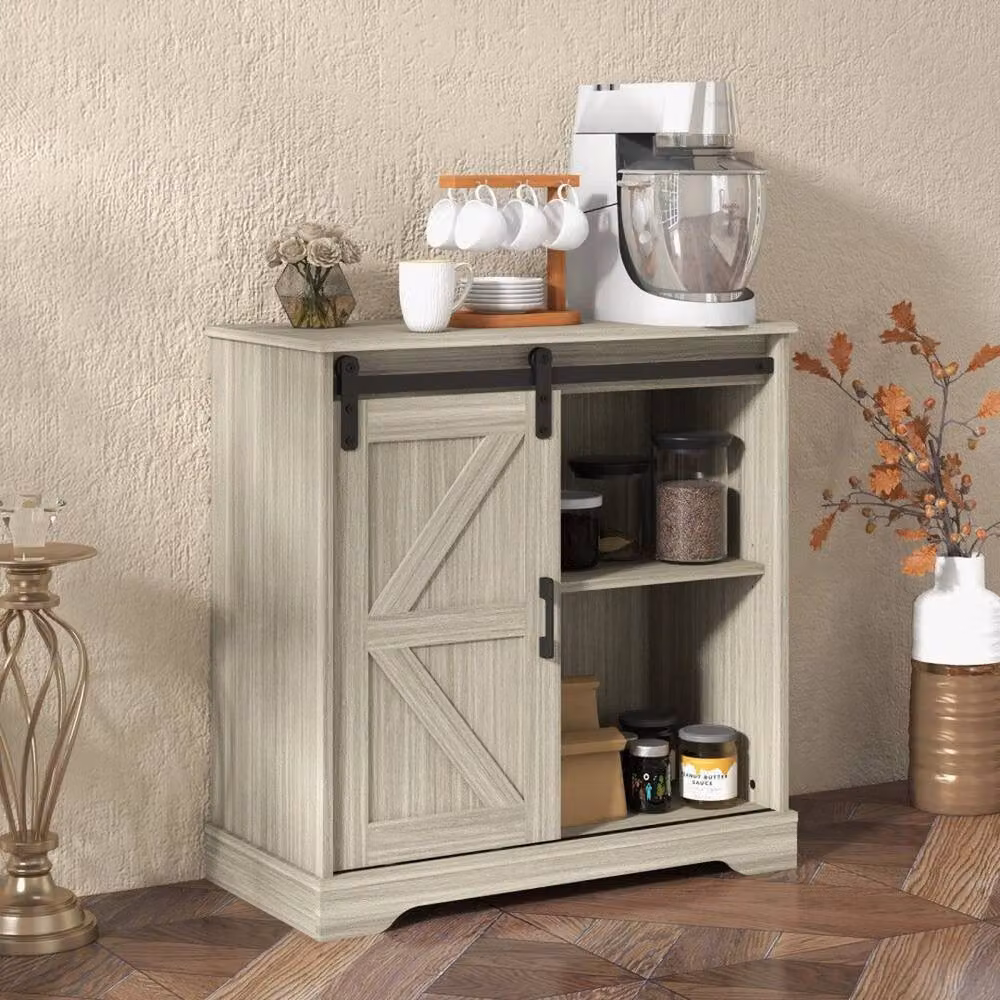 KORVIXA Natural Buffet Sideboard Storage Cabinet in Black and Beige, W/D/H: 100 x 100 x 100 cm – 3