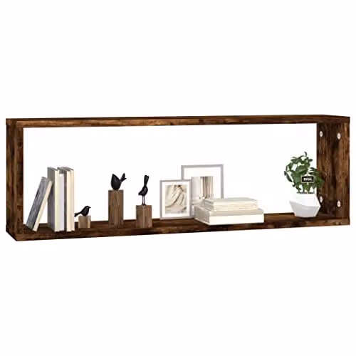 vidaXL Set of 4 Wall-Mounted Cube Shelves in Brown Smoked Oak, W: 80 cm, D: 15.44 cm, H: 26.5 cm – 1