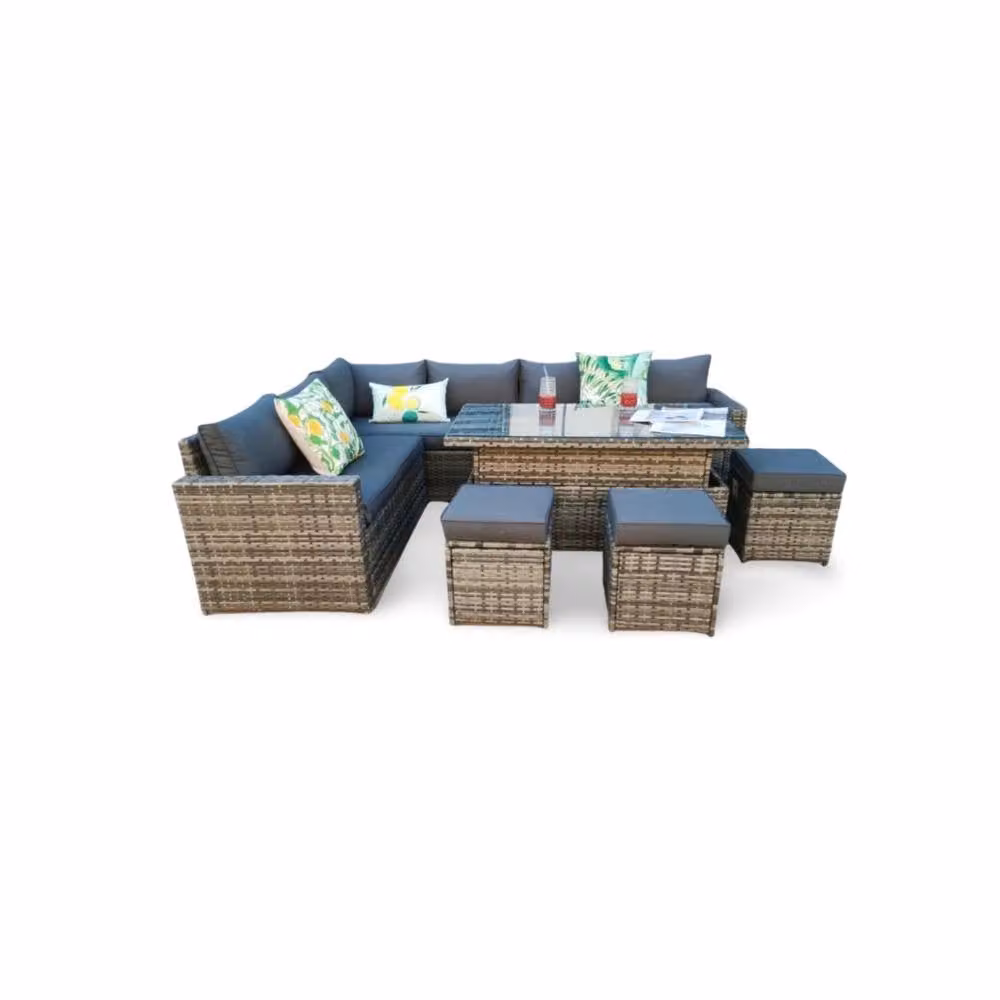 Outdoor Living Tarporley Grey 9 Seat Corner Rattan Dining Set with Rising Table – 2