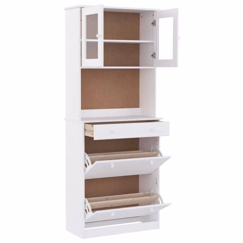 Berkfield Home ALTA White Highboard in Solid Pine with Glass Doors, W/D/H: 77 x 35 x 188 cm – 3
