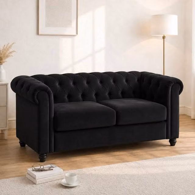 Sofaya Hampton 2 Seater Chesterfield Sofa in Black Velvet – 1