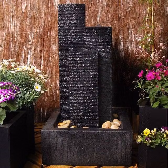 Primrose Black 3 Column Cascading Slate Effect Water Feature