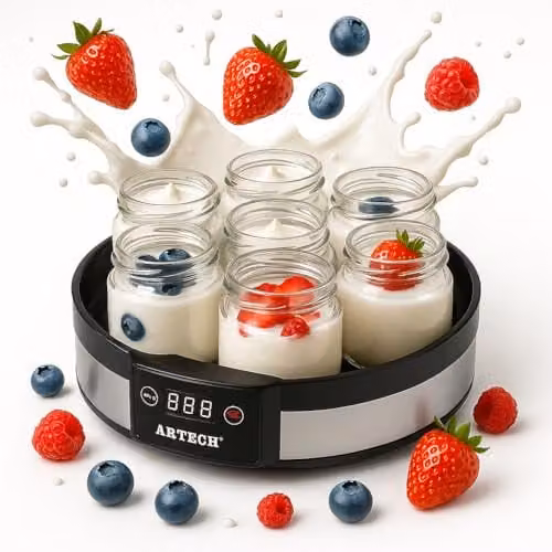 Trendi Digital Yoghurt Maker with 7 Glass Jars, Stainless Steel with LED Display and Timer in Black or Silver – 1