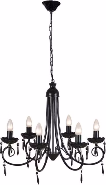 Berkfield Home Black Crystal and Metal Pendant Ceiling Lamp with 6 Bulb Sockets